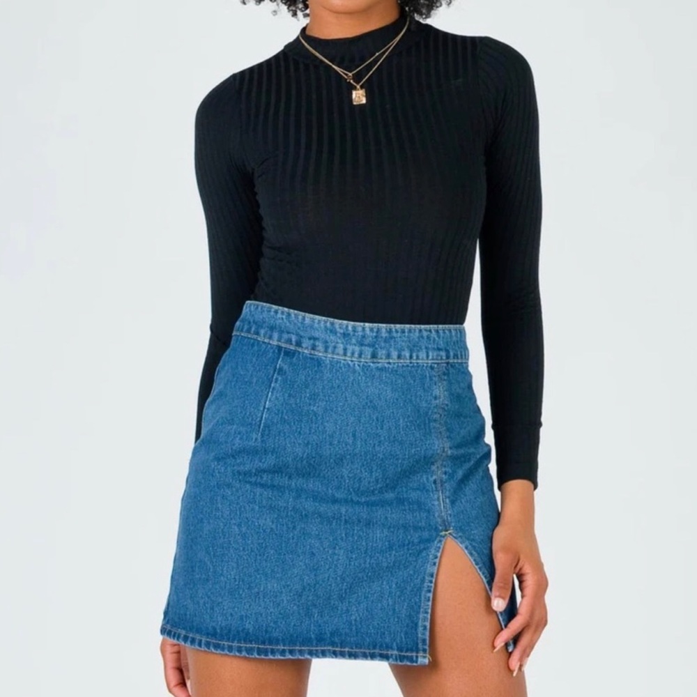 Princess Polly Lola Mini Skirt Contrast Stitching Denim